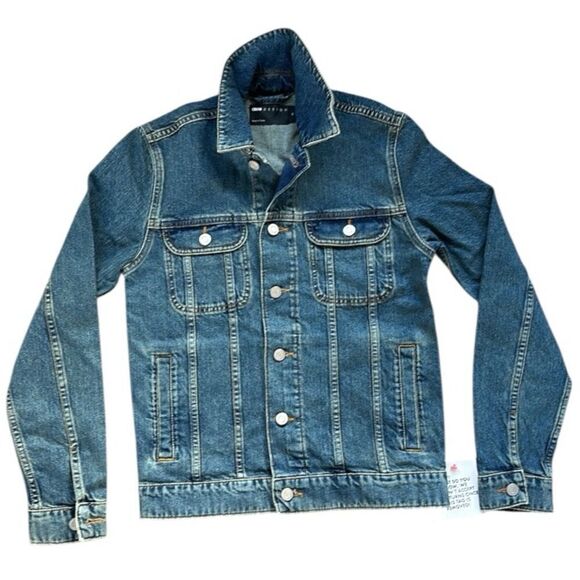 NWT Asos Regular Denim Trucker Jean Jacket Mid Medium Wash Side Pockets X-Small - Picture 16 of 16